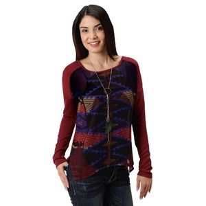 Roper Sheer Painted Desert Print Slouchy Knit Southwest Top Loose Cool Forgiving